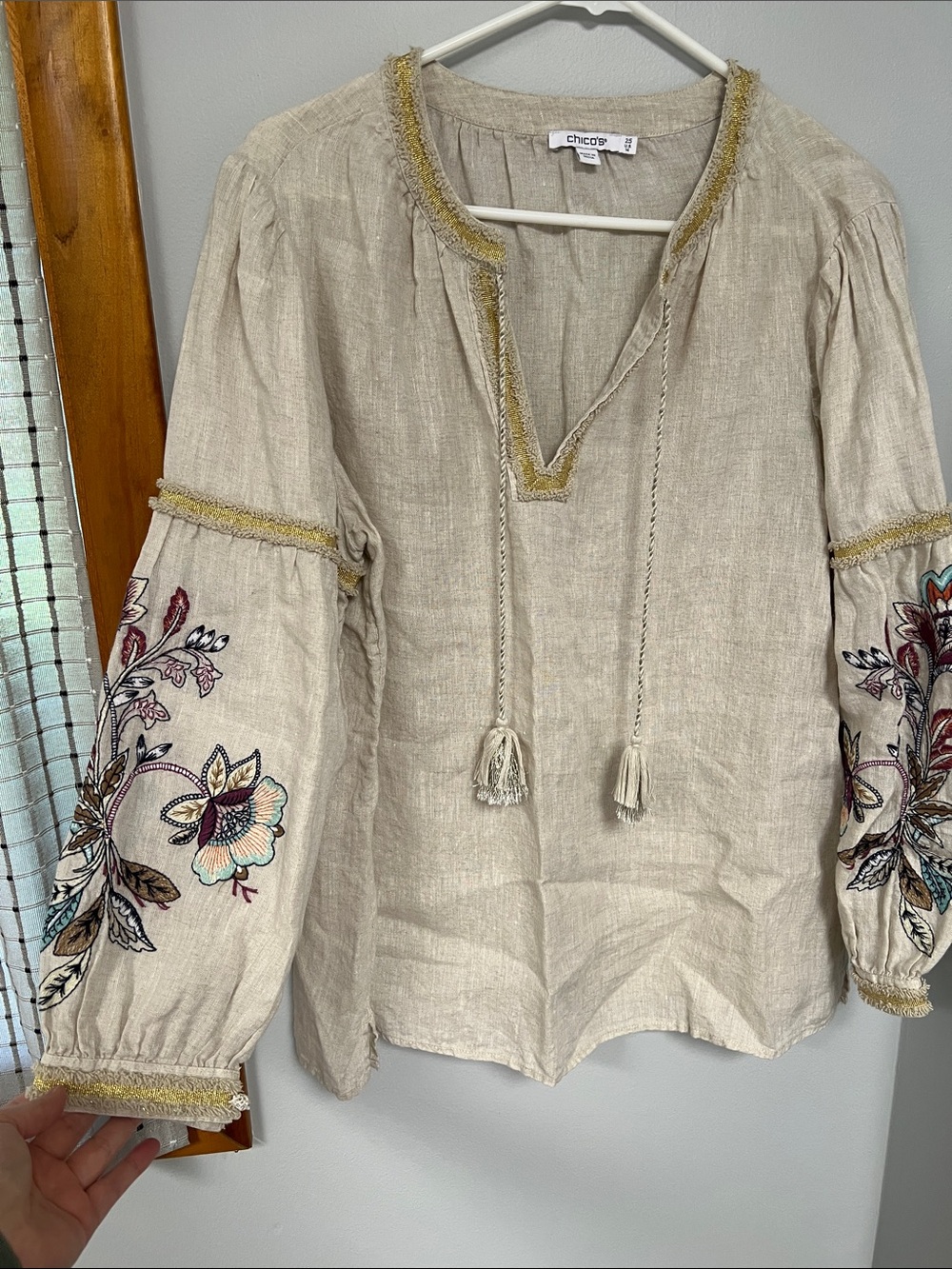 Chico's Beige Embroidered Boho Top